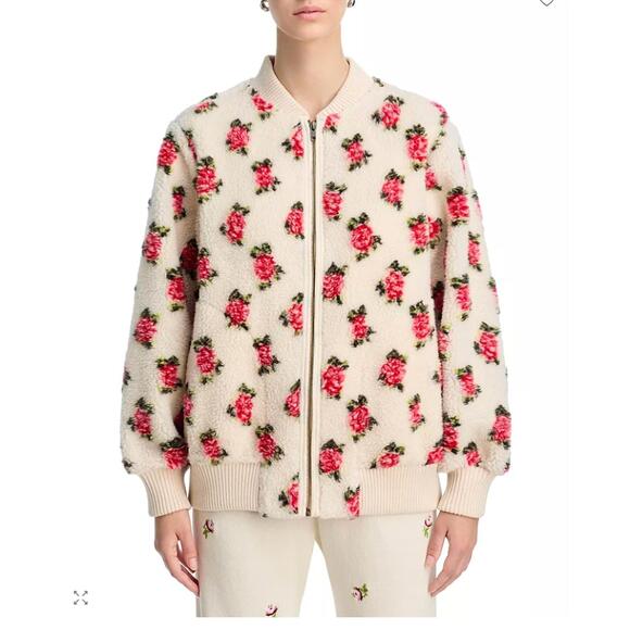 THE GREAT. Jackets & Blazers - NEW THE GREAT. zip front rose bomber jacket in cream/red